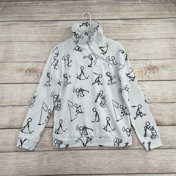 ACEGolfs Stickman Golfer Asymmetrical 1/4 Zip Pullover Women's Small White NEW‎ - Picture 1 of 12
